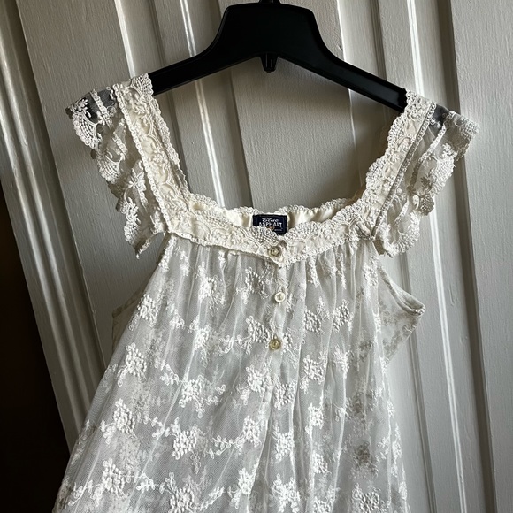 Blue Asphalt Vintage Off White Lacy Sheer Top Size Medium - Picture 6 of 10